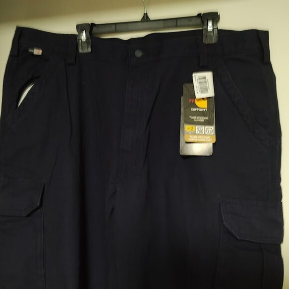 New Carhartt Navy Blue Canvas Cargo Pants Size Men's 42/32 - Picture 2 of 3